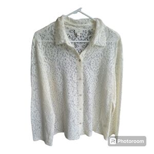 J. Jill‎ Stretch  Lace Button Front Blouse Wool Blend Size L